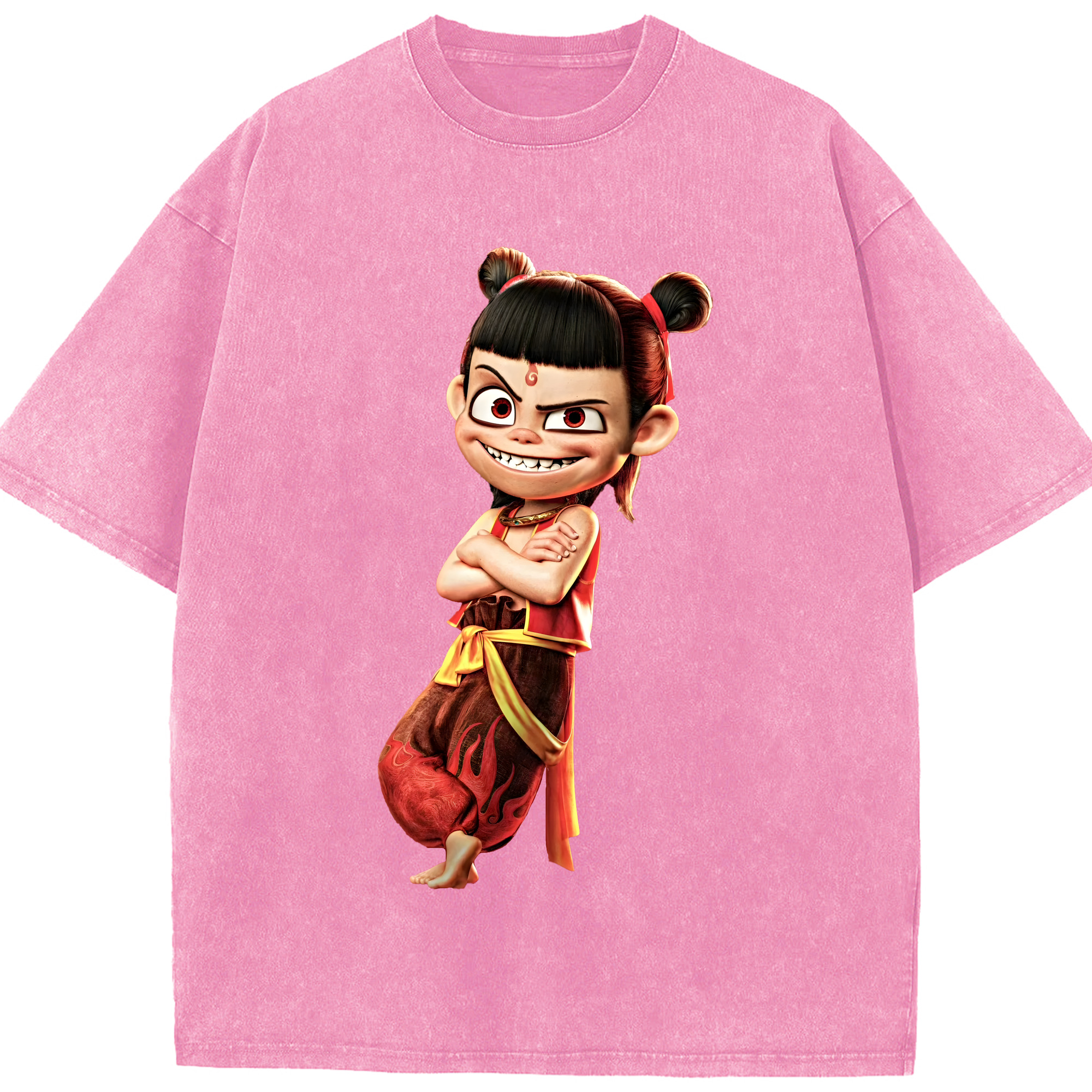 （画像用） Ne Zha 2 ナタ 魔童の大暴れ 綿100% ヴィンテージ風 半袖Tシャツ（フロントプリント）